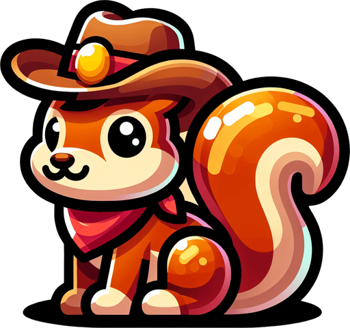 2D squirrel with cowboy hat.
Single Game Texture.  In-Game asset.  2d.  High contrast.  No shadows