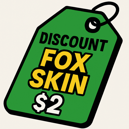 green price tag that says discount fox skin $2
In-Game asset.  2d.  High contrast.  No shadows