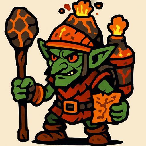 volkanik gezgini goblin.
In-Game asset.  2d.  High contrast.  No shadows