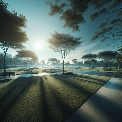 Photorealistic real bluesky. Looking from an empty park