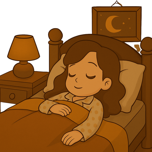 Remove her hair accessory and have her laying in her bed asleep