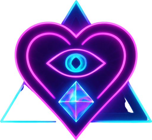 Neon cyberpunk mobile game button magic gemstone crystal sigil eyeball heart triangle topdown flat 3d 2d hologram futuristic glowing occult chic
