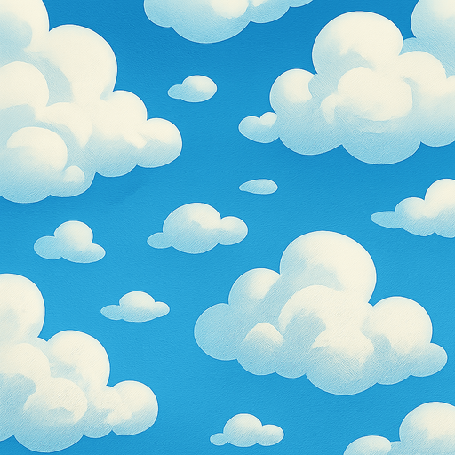 top down cloud and blue sky disney style image.
In-Game asset.  2d.  High contrast.  No shadows