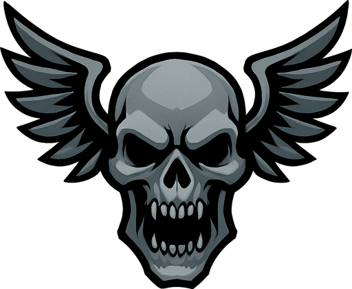 winged evil gray skull.
In-Game asset.  2d.  High contrast.  No shadows