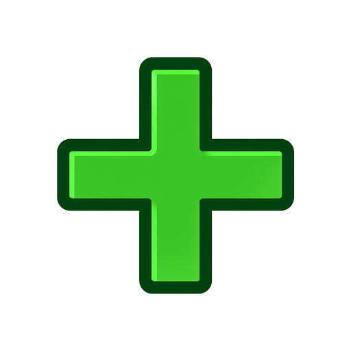 Un signo de más en verde.
In-Game asset.  2d.  High contrast.  No shadows