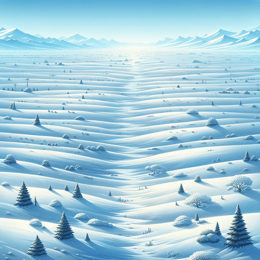 A snow covered plains stretching to horizon. Top down perspective view from afar. Rich winter colors. Illustration. Single Game Texture. In-Game asset. 2d. Blank background. High contrast. No shadows.