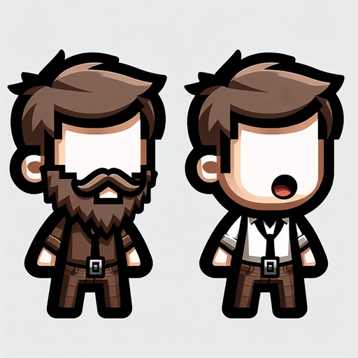 маленький бородатый парень и он же с открытым ртом.
Single Game Texture. In-Game asset. 2d. Blank background. High contrast. No shadows.