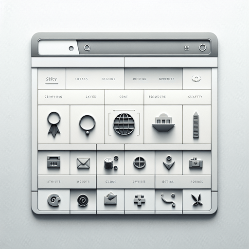 A clean and functional browser UI displaying an illegal hacking website. The page uses a light, minimalist theme with a subtle grey and white color palette to mimic a legitimate site. The main content area features a grid layout of discreetly labeled icons, each representing hacking tools, scripts, or encrypted data for sale, blending in as if it were a professional tech page.

In the top-left corner, a small visual cue, such as an encrypted symbol or a faintly styled link, hints at the site's true purpose without drawing too much attention. The interface is designed to look deceptively ordinary, with clean lines, clear fonts, and minimal decorative elements, giving the appearance of a legitimate web application while concealing its illicit nature.
Single Game Texture. In-Game asset. 2d. Blank background. High contrast. No shadows.