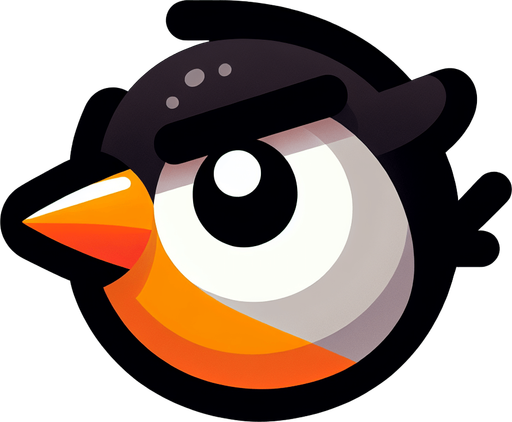 küçük kırmızı sağ tarafa doğru bakan siyah kaşlı turuncu gagalı bir kuş.
Single Game Texture. In-Game asset. 2d. Blank background. High contrast. No shadows.