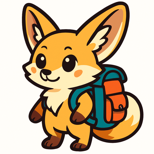 a cute fennec fox with a backbag.
In-Game asset.  2d.  High contrast.  No shadows