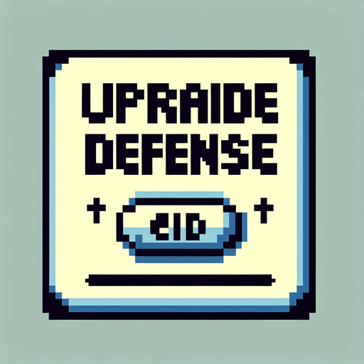 genera un boton que diga "UPGRADE DEFENSE" en pixel art.
Single Game Texture.  In-Game asset.  2d.  Blank background.  High contrast.  No shadows