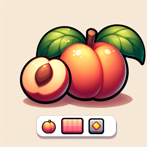peaches.
Single Game Texture. In-Game asset. 2d. Blank background. High contrast. No shadows.