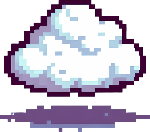 8-bit. Cartoon. White cloud. In game asset Single Game Texture. In-Game asset. 2d. Blank background. High contrast. No shadows.
