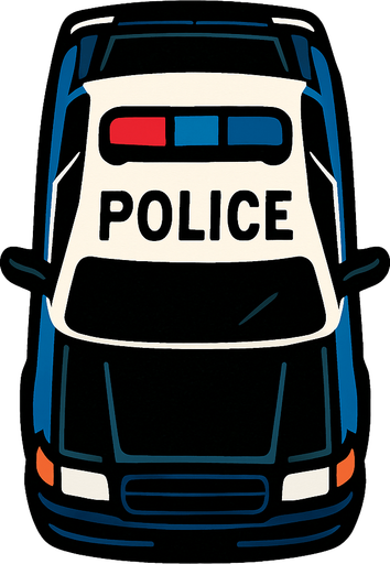 üstten görünümlü polis arabası çiz.
In-Game asset.  2d.  High contrast.  No shadows