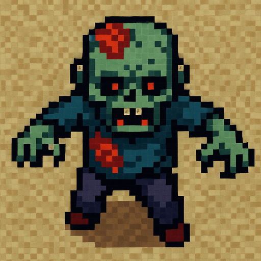 Zombie desde arriba estilo rpg, pixelart.
In-Game asset.  2d.  High contrast.  No shadows