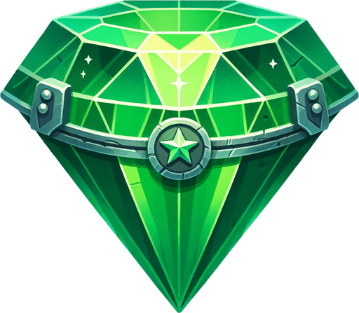 a western shining green diamond.
Single Game Texture. In-Game asset. 2d. Blank background. High contrast. No shadows.