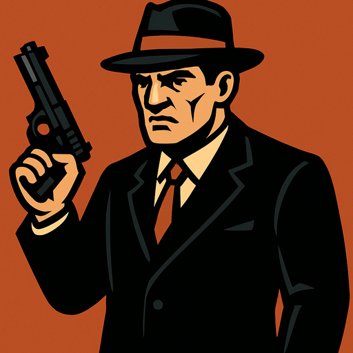draw a mafia guy with gun.
In-Game asset.  2d.  High contrast.  No shadows