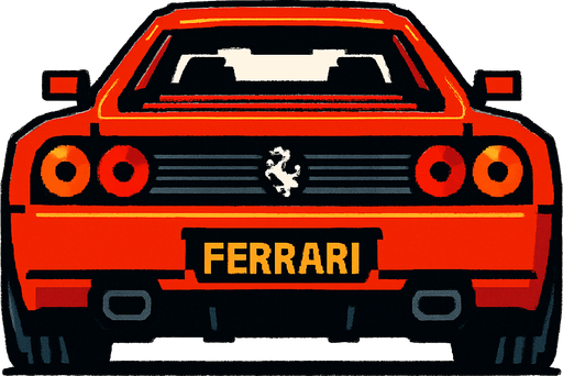 Arkası dönük Ferrari.
In-Game asset.  2d.  High contrast.  No shadows