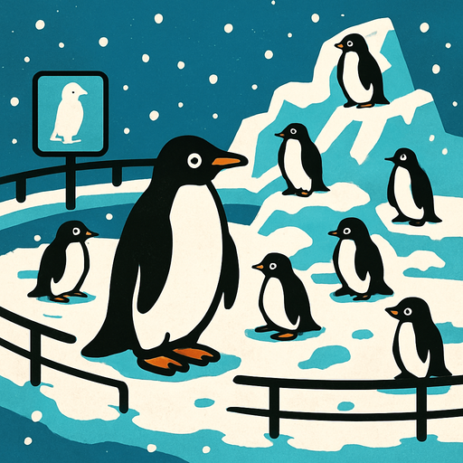 snowy penguins in penguin exhibit.
In-Game asset.  2d.  High contrast.  No shadows