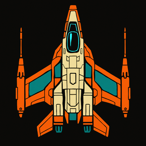 An space fighter jet viewed from the top.
In-Game asset.  2d.  High contrast.  No shadows