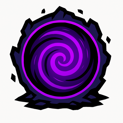 Un portal de color morado que tiene pinta de vortice.
In-Game asset.  2d.  High contrast.  No shadows