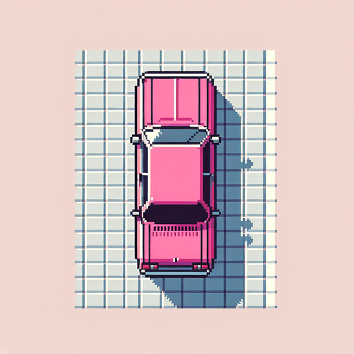 Top-down view of a simple pink car in pixel art style, 64x64 size, designed for an endless driving game, minimal detail, arcade style". straight top. View
Single Game Texture.  In-Game asset.  2d.  Blank background.  High contrast.  No shadows