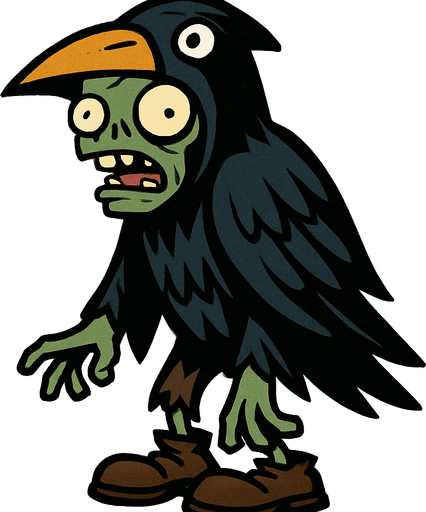Zombie dressed as a crow.
In-Game asset.  2d.  High contrast.  No shadows