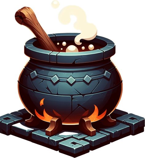 witch's cauldron.
Single Game Texture. In-Game asset. 2d. Blank background. High contrast. No shadows.