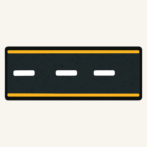 has a horizontal road.
In-Game asset.  2d.  High contrast.  No shadows