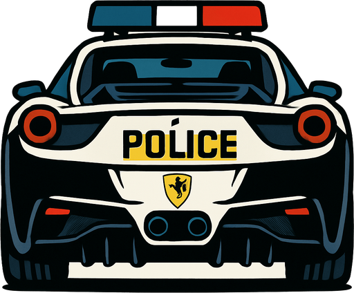 Arkası dönük polis arabası olan Ferrari.
In-Game asset.  2d.  High contrast.  No shadows