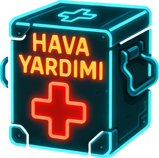 Hava Yardımı kutusu, neon ışıklı.
In-Game asset.  2d.  High contrast.  No shadows