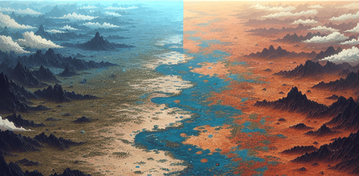 Outterspace above, terra firma below.
Single Game Texture. In-Game asset. 2d. Blank background. High contrast. No shadows.