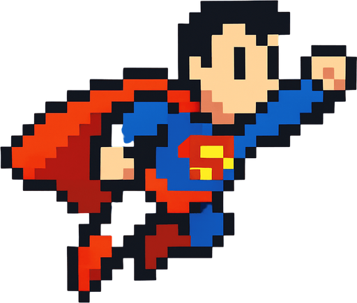 flying pixel art hero.
In-Game asset.  2d.  High contrast.  No shadows