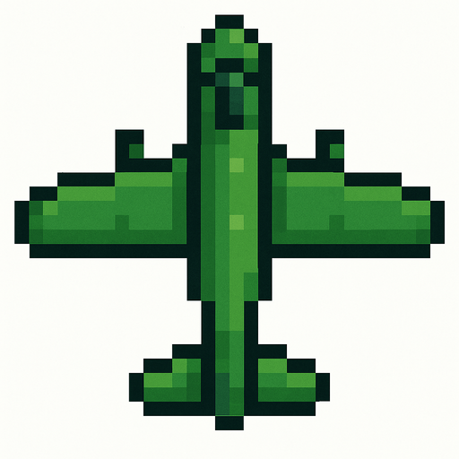 yeşil 2d pixel simetrik uçak
In-Game asset.  2d.  High contrast.  No shadows