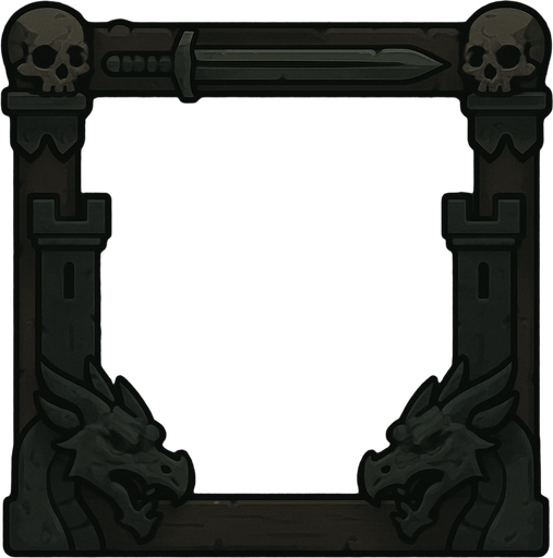 rectangular frame, medevil concept  without text and dark color platte.
In-Game asset.  2d.  High contrast.  No shadows