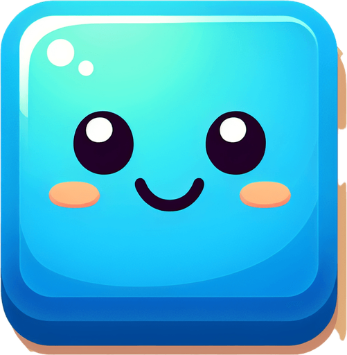 Perfectly square bright blue game piece with cute happy face. Cartoon style. Cute art style. Simple vector style. No Shadows.
Single Game Texture. In-Game asset. 2d. Blank background. High contrast. No shadows.