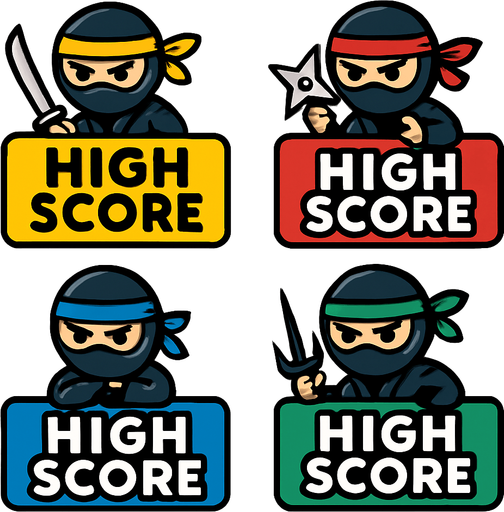 Pack of different ninja High score buttons
In-Game asset.  2d.  High contrast.  No shadows