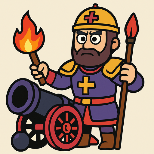 Animasyon çizgi dizi tarzında bizans topçusu.
In-Game asset.  2d.  High contrast.  No shadows