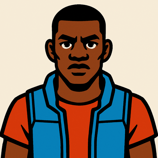 black man.
In-Game asset.  2d.  High contrast.  No shadows