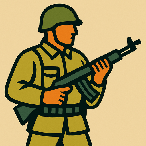 one-gun soldier.
In-Game asset.  2d.  High contrast.  No shadows