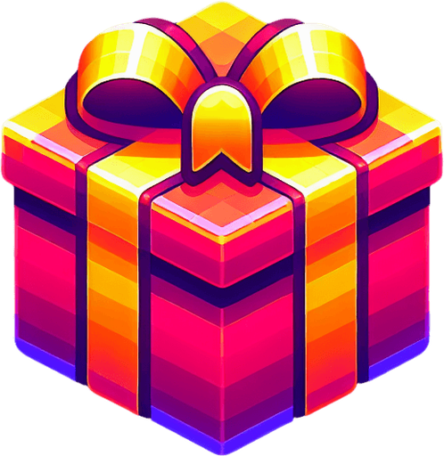 a christmas gift in beautiful glowing wrapping paper Single Game Texture. In-Game asset. 2d. Blank background. High contrast. No shadows.