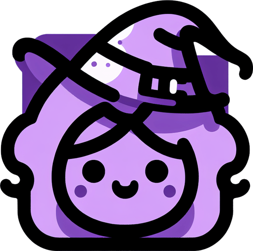 Perfectly square bright purple Halloween witcher head with cute happy face. Cartoon style. Spooky art style. Simple vector style.