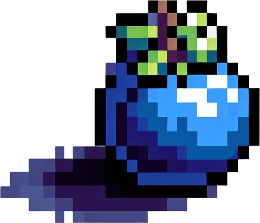 8-bit pixelated isometric blueberry projectile.
Single Game Texture. In-Game asset. 2d. Blank background. High contrast. No shadows.