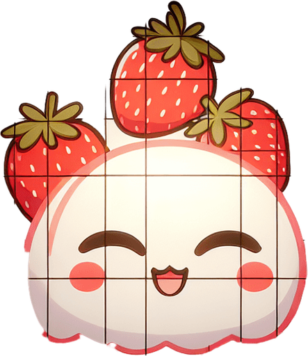 A cute kawaian bakery interior with strawberry tiles. Single Game Texture. In-Game asset. 2d. Blank background. High contrast. No shadows.