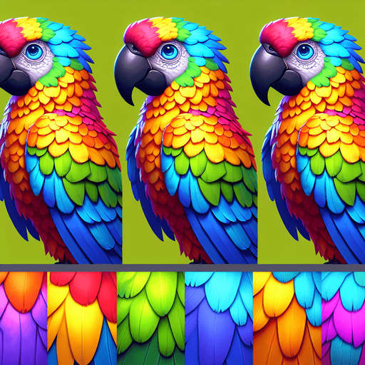 a colorful parrot.
Single Game Texture.  In-Game asset.  2d.  Blank background.  High contrast.  No shadows