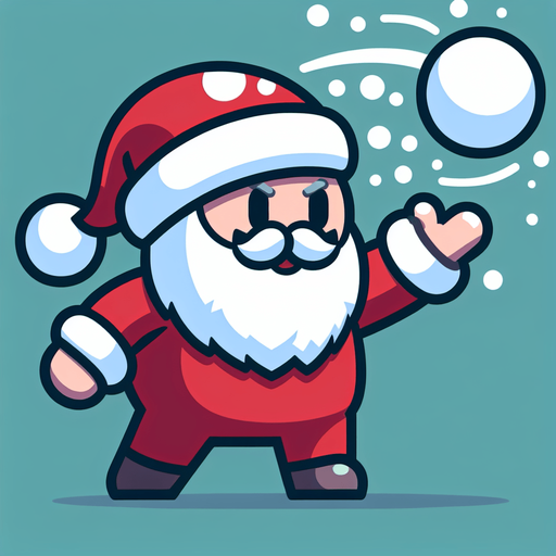 Icon for santa throwing a snowball, cartoon, with the text: „Snowball Master“ at top Single Game Texture. In-Game asset. 2d. Blank background. High contrast. No shadows.