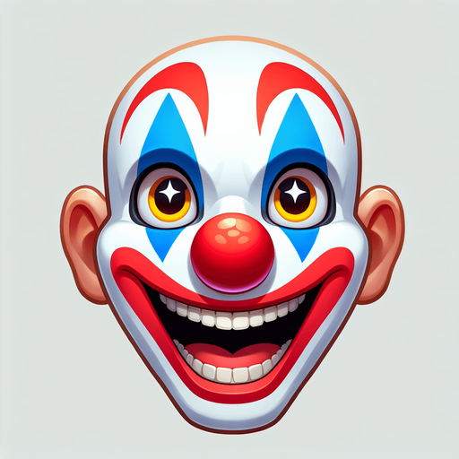 clown face.
Single Game Texture.  In-Game asset.  2d.  Blank background.  High contrast.  No shadows