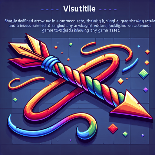 a sharp cartoon-style arrow flying to the right, with colorful string, 2D game asset, minimal shading, pixel-perfect edges, isolated, flat art style.
Single Game Texture.  In-Game asset.  2d.  Blank background.  High contrast.  No shadows