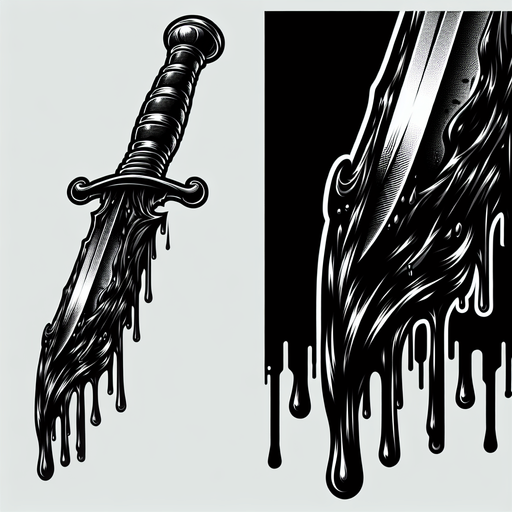 A sharp, wicked-looking dagger or blade edge dripping with black, shadowy substance..
Single Game Texture.  In-Game asset.  2d.  Blank background.  High contrast.  No shadows