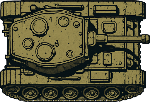 military, old, tank, top view.
In-Game asset.  2d.  High contrast.  No shadows